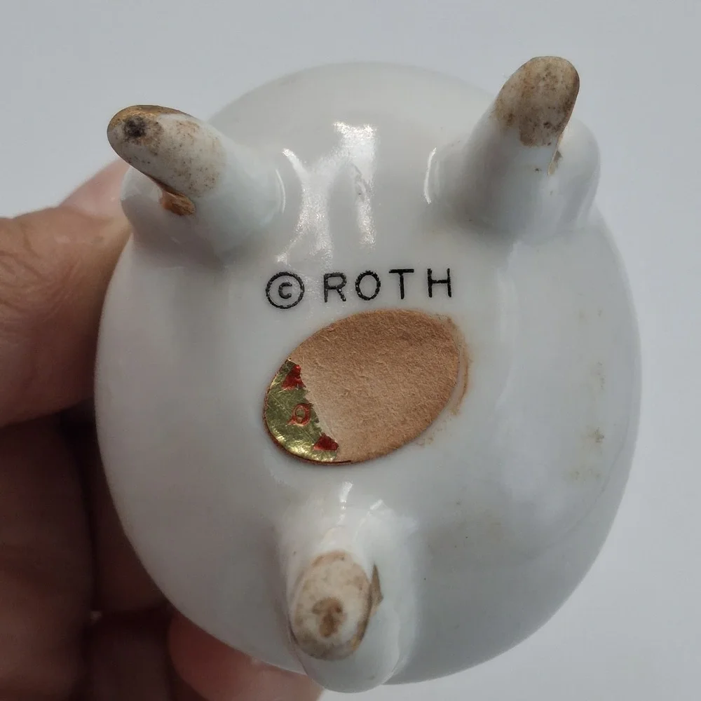 Vintage Petticoats & Pantaloons Roth Footed Trinket Box Porcelain Girl Cat Japan